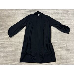 Splendid Sweater Cardigan Womens Medium Black Open Front Pockets 3/4 Sleeve Pima